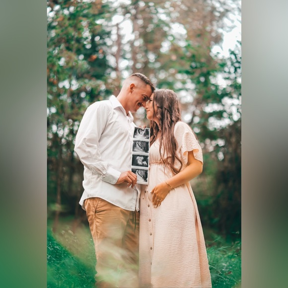 Solid drawstring waist button front flounce sleeve dress - Picture 1 of 4